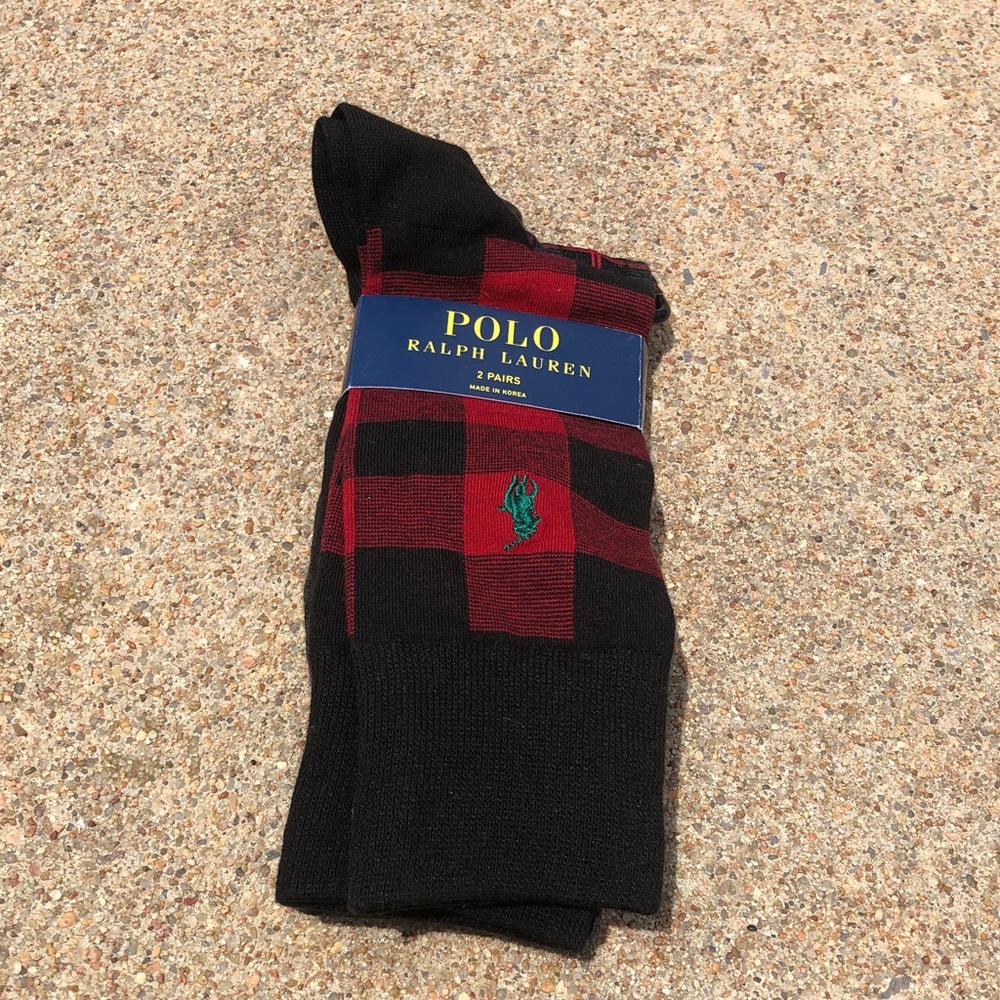 Polo by Ralph Lauren Black & Red Buffalo Check Dress Socks